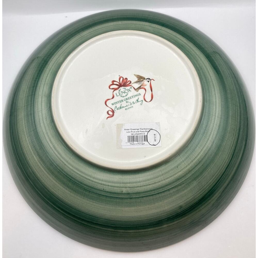 Lenox earthenware Winter Greetings Low Fruit Pasta Bowl Bows Ribbons Birds - Picture 3 of 12